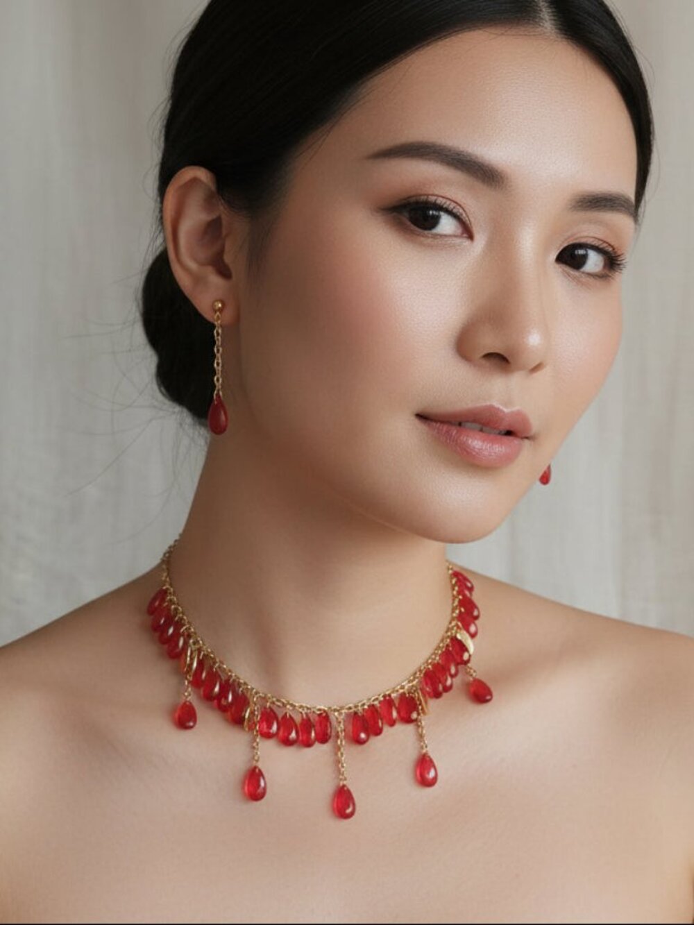 Handmade red drop glass beads jewelry set
